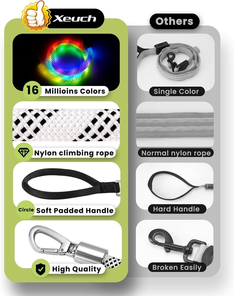 Xech Light Up Dog Leash, LED Pet Leash for Night Walking,13 Lighting Modes, Rechargeable Dog Lights, Glow in The Dark Walking Leashes with Tangle-Free Hook for Medium Large Dogs (Leash-5Ft) - Image 2